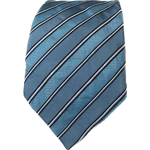 MENS YVES SAINT LAURENT TIE 100% SILK MADE IN ITALY BLUE STRIPED - Picture 2 of 8